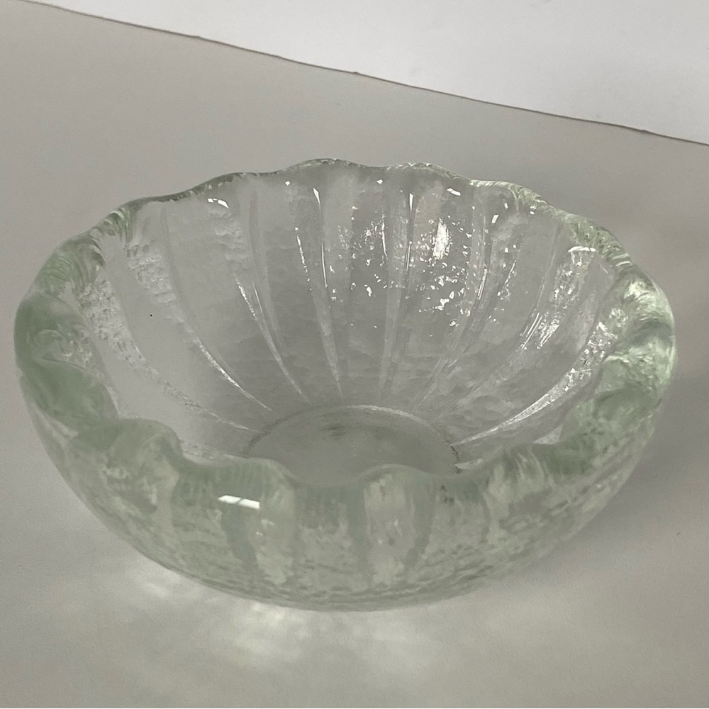 Recycled Glass Bowl Candy Dish 5” Clear Petal Style Flower Shape Heavy Trinket
